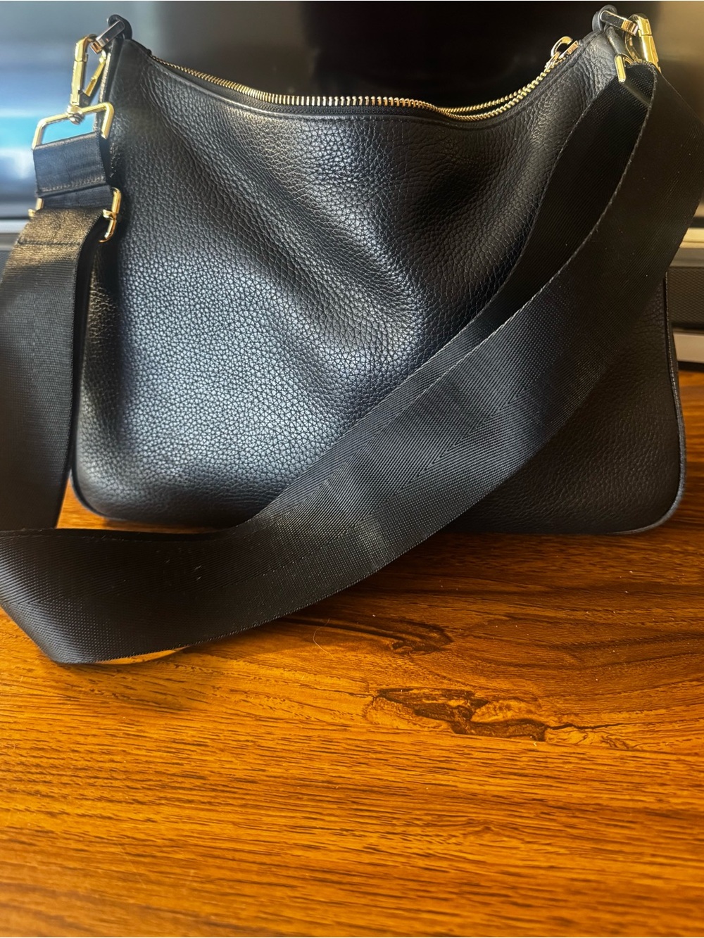 kate spade Black Pebbled Leather Crossbody Hobo with Gold Hardware